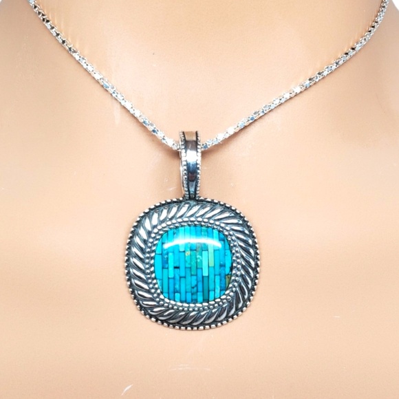 Carolyn Pollack Sterling Silver Turquoise Inlaid Pendant/Enhancer #17103 - Picture 1 of 10